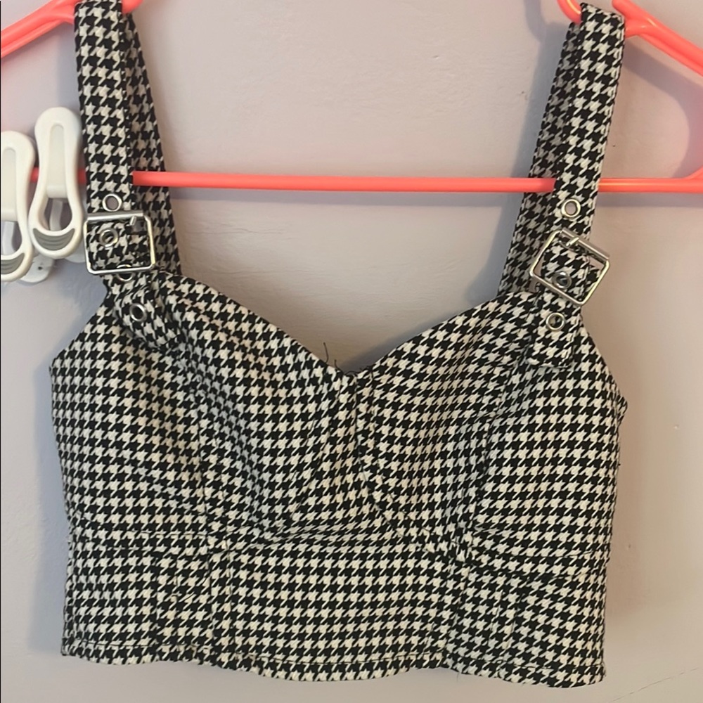 Divided Black and White Crop Bustier Tank Top
